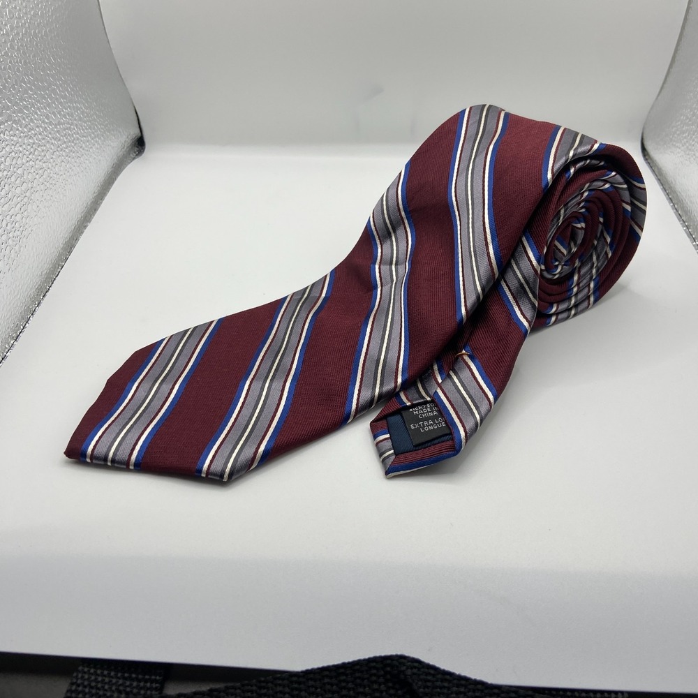 Joseph Abboud Mens Maroon Gray‎ Striped Silk Business Formal Pointed Neck Tie